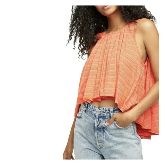 NWT  Free People Coral/Orange Turn It Up Striped High-Low Tank Top XS - Picture 2 of 16